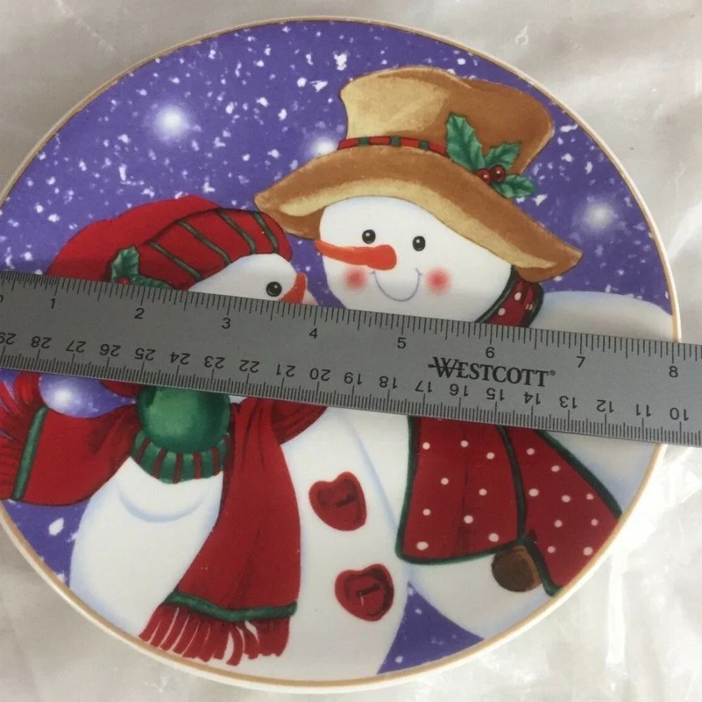 Vintage Snowman Couple Decorative Plate Holiday Christmas Purple‎ 8